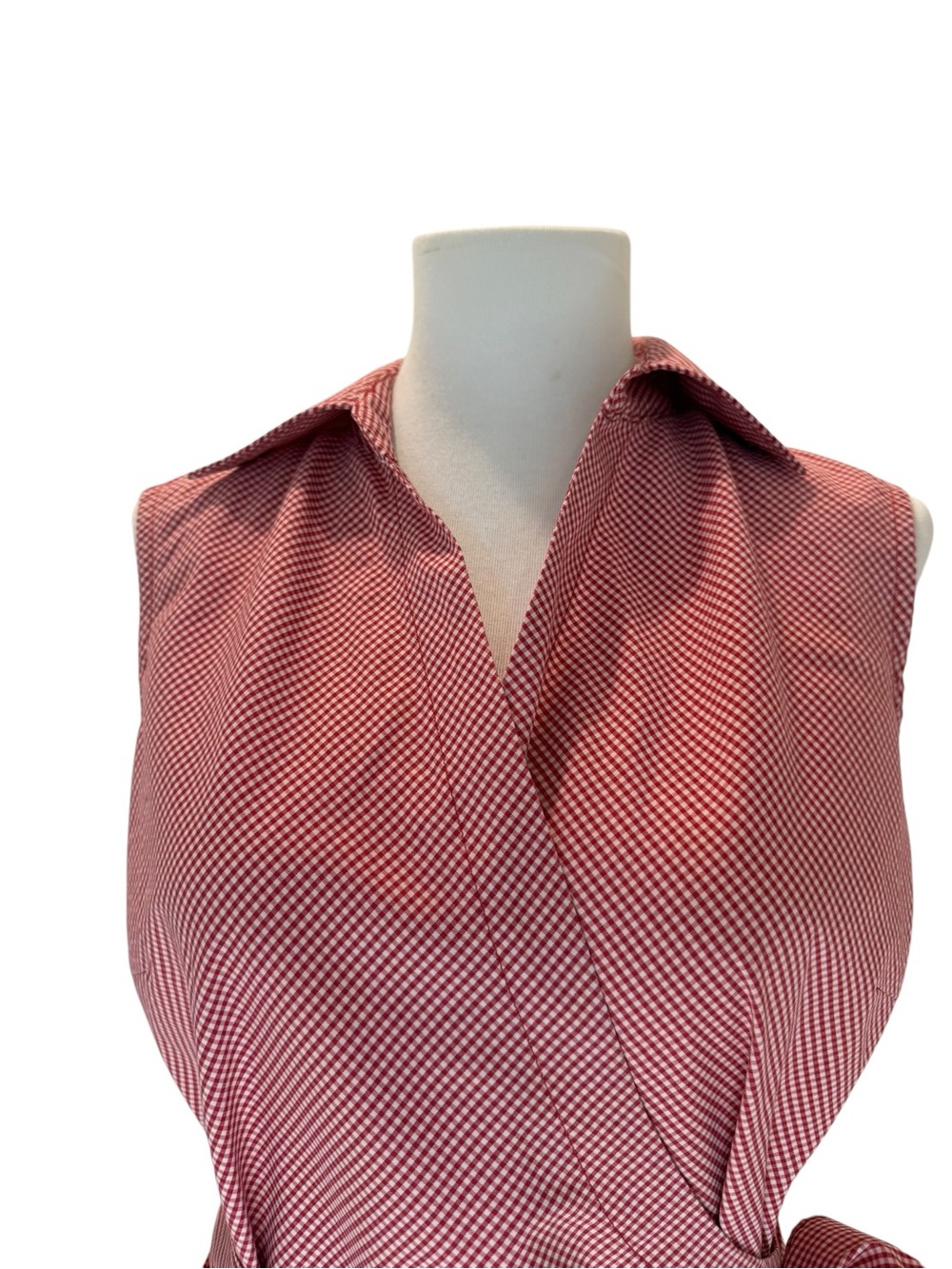 DKNY Red  Checkered Sleeveless Wrap-Style Midi Dress with Tie Belt SZ 4 - Picture 3 of 8